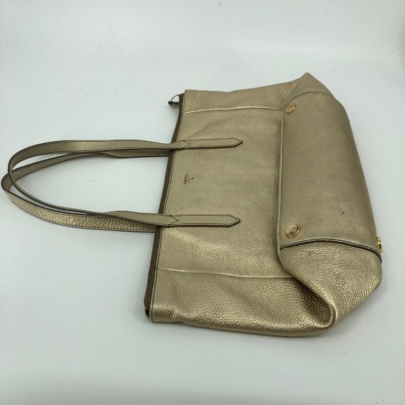 Fossil Gold Tote Shoulder Bag | Medium Size, Leather - Picture 2 of 7